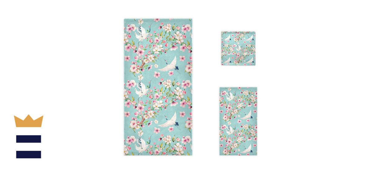Naanle Cherry Blossoms Crane Soft Luxury Towel Set