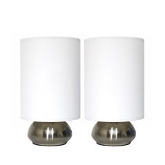 Simple Designs Home Gemini Brushed Nickel Touch Lamp Set