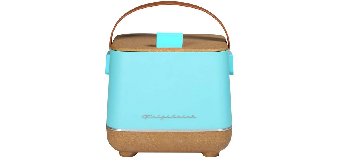 Frigidaire, Portable Top Opening Lid Insulated 6-Can Mini Personal Fridge Cooler in blue