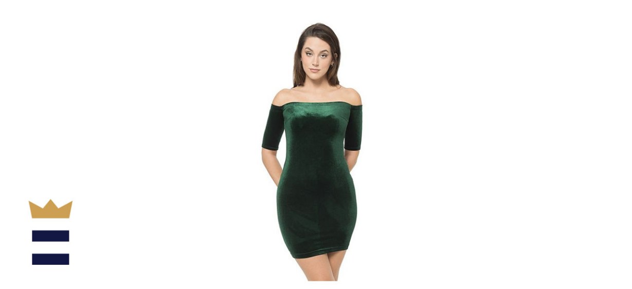 B.Smart Juniors’ Off-Shoulder Bodycon Velvet Dress