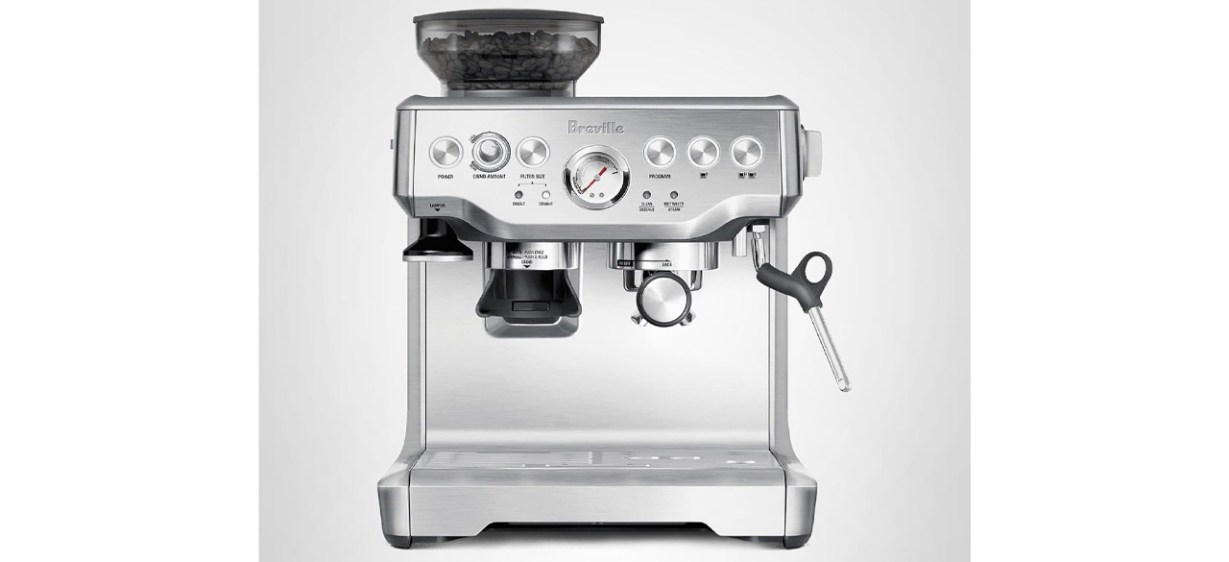 A silver Breville Barista Express Espresso Machine