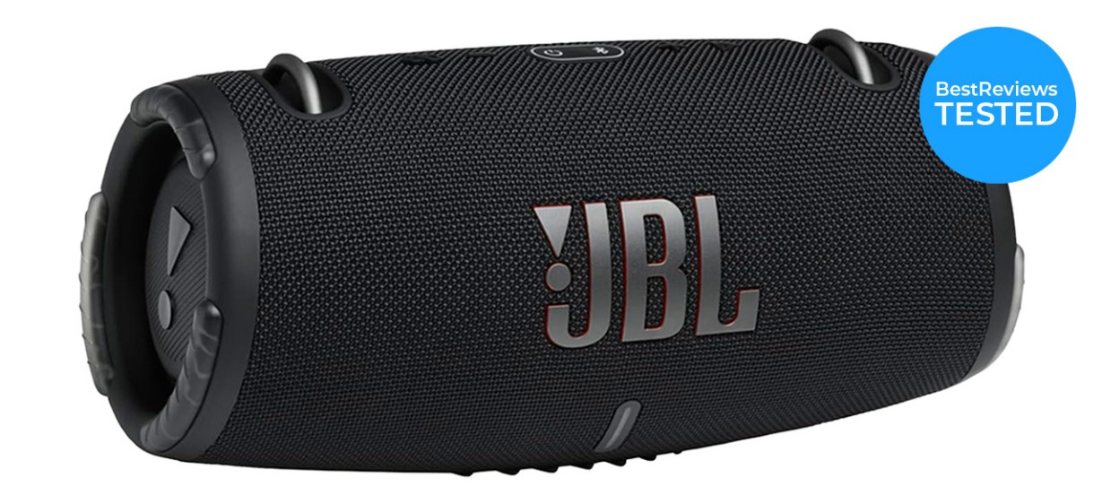 JBL Xtreme 3 Portable Bluetooth Speaker with &quot;BestReviews tested&quot; text on it