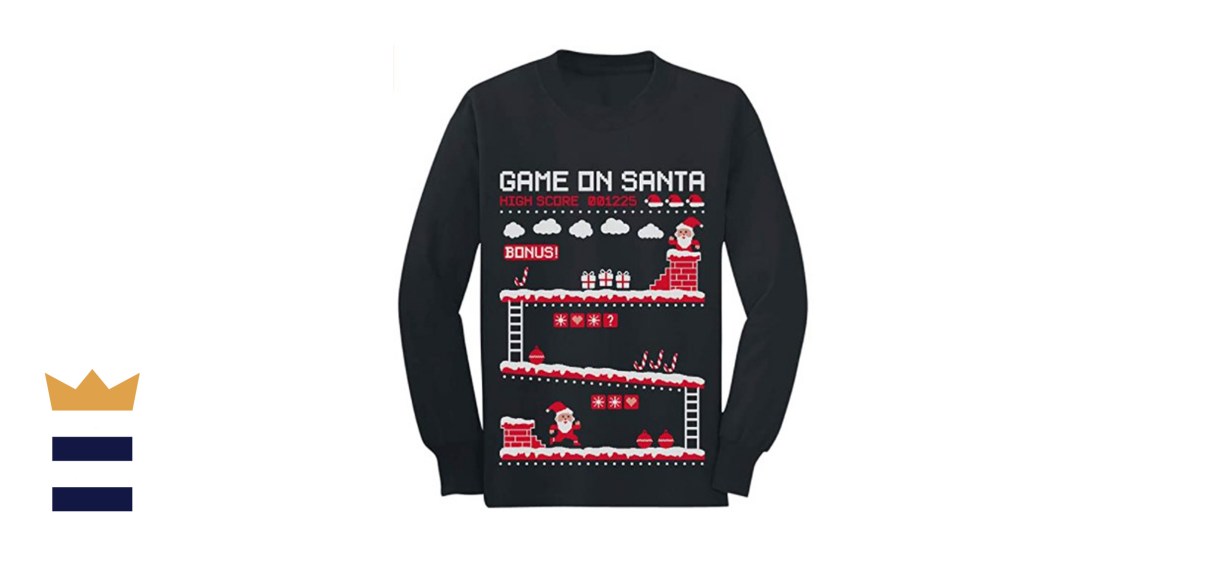 Video Game On Ugly Christmas Sweatshirt Santa Robot Youth Kids Long Sleeve Shirt